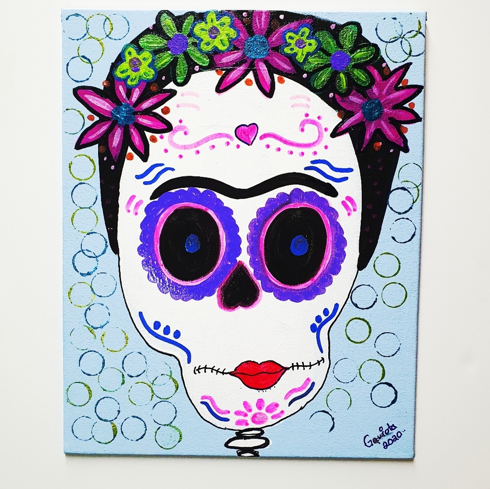 Frida Kahlo Sugar Skull 8 Acrylic Painting